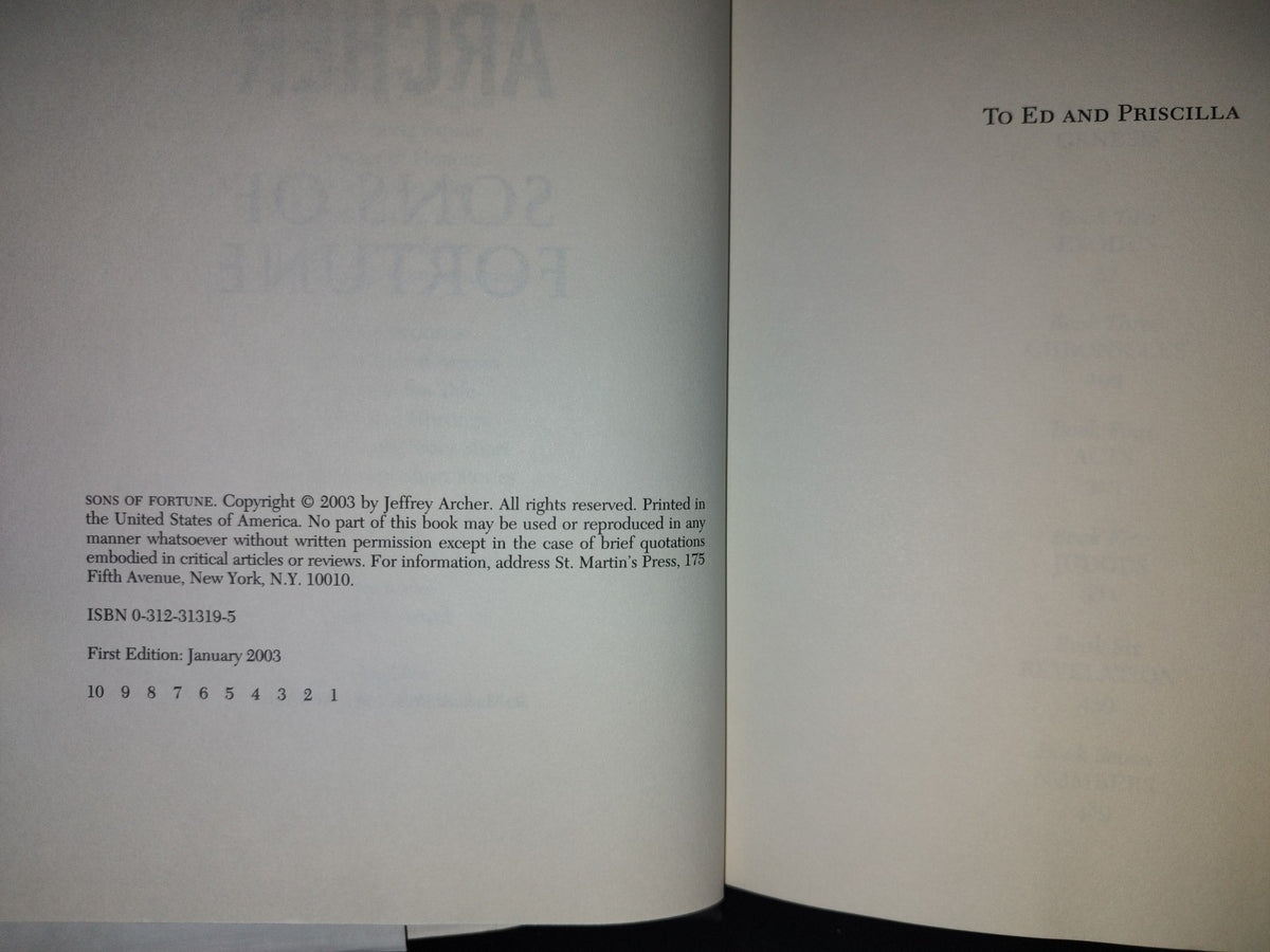 219- Sons Of Fortune - Jeffrey Archer. St. Martin's Press - First Edition: January 2003