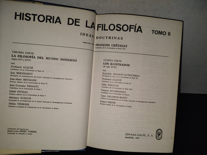 200- Historia De La Filosofía. Tomo II. Tercera Parte. La Filosofía Del Mundo Moderno. (Siglos XVI Y XVII). Cuarta Parte. (El Siglo XVIII). Los Ilustrados. Espasa-Calpe 1976
