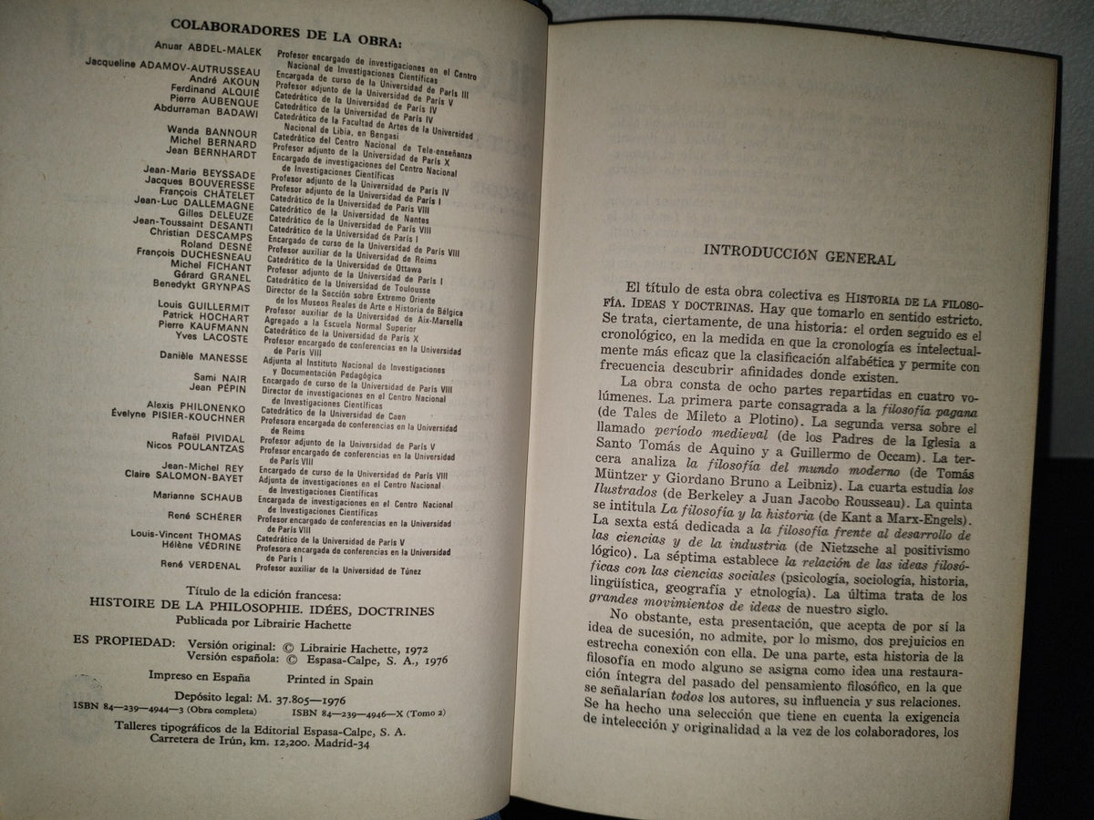 200- Historia De La Filosofía. Tomo II. Tercera Parte. La Filosofía Del Mundo Moderno. (Siglos XVI Y XVII). Cuarta Parte. (El Siglo XVIII). Los Ilustrados. Espasa-Calpe 1976
