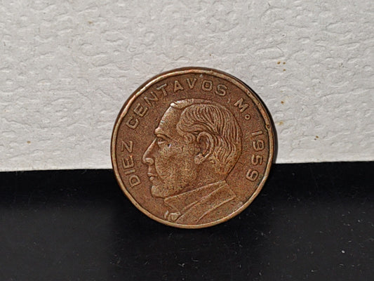 A6- Moneda Mexicana De Cobre, Benito Juárez: Diez Centavos Mo 1959