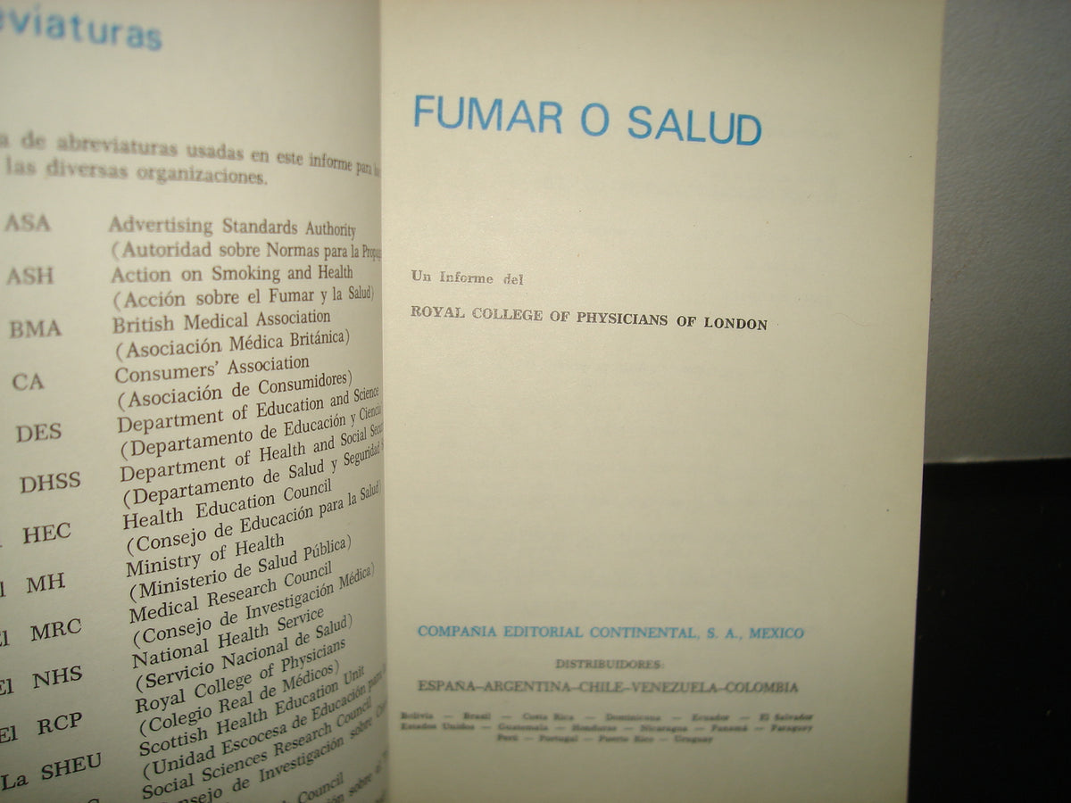 8- Fumar O Salud. Un Informe Del Royal College Of Physicians Of London - C.Ec.S.A.