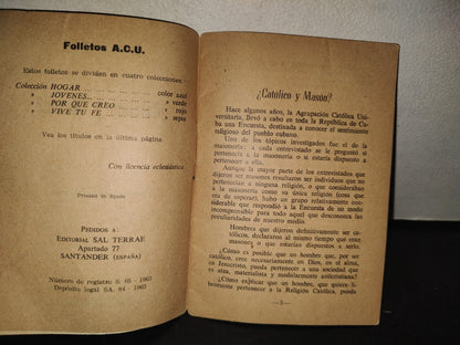 214- ¿Católico Y Masón? Colección Vive Tú - Primera Edición Española - 1963