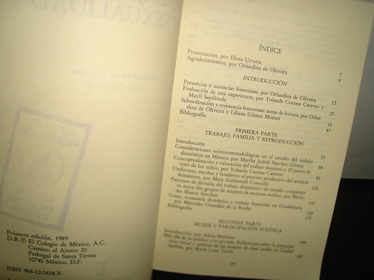 6- Trabajo, Poder Y Sexualidad. Programa Interdisciplinario De Estudios De La Mujer - El Colegio De México. Primera Edición 1989
